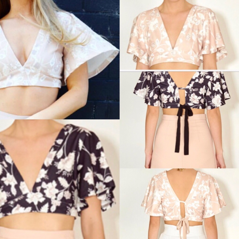 White Closet Floral Bell Sleeve V Neck Top